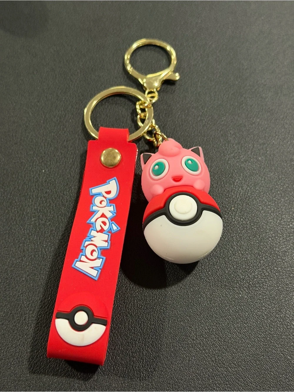 Jigglypuff Pink & Red Keychain with Poké Ball Strap set of 3 pz